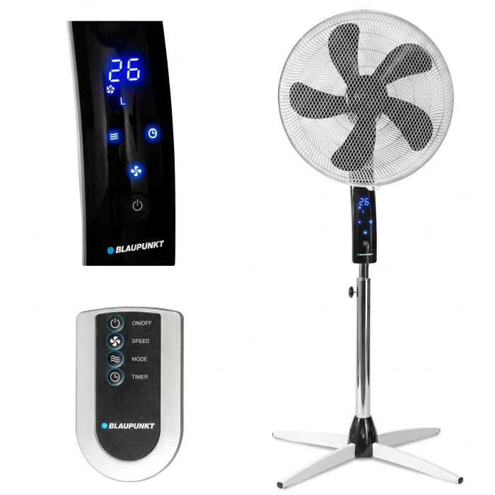 Nowoczesny wentylator stojący Blaupunkt ASF701 o średnicy 40 cm z eleganckim wyświetlaczem.