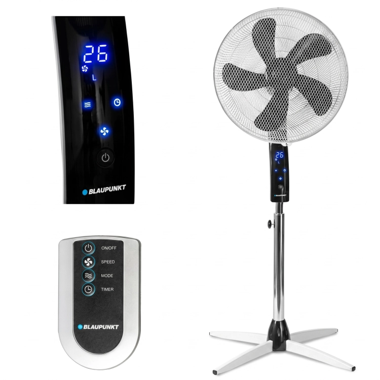Nowoczesny wentylator stojący Blaupunkt ASF701 o średnicy 40 cm z eleganckim wyświetlaczem.