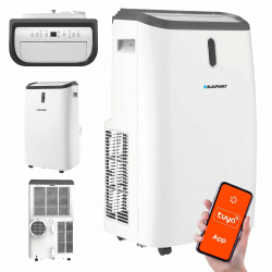 Potężny klimatyzator przenośny Blaupunkt ACP616H w eleganckiej, białej obudowie z bocznym wyświetlaczem.