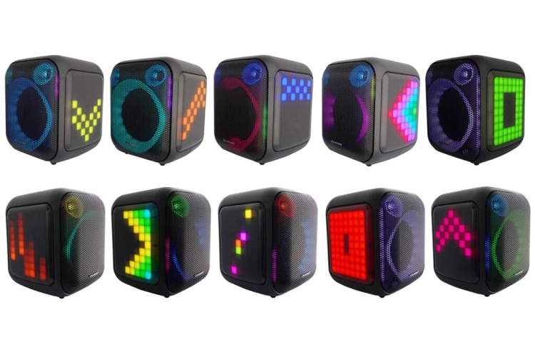 Kolorowe efekty świetlne Disco LED z wbudowanym stroboskopem na obudowie głośnika Blaupunkt PB6LED.