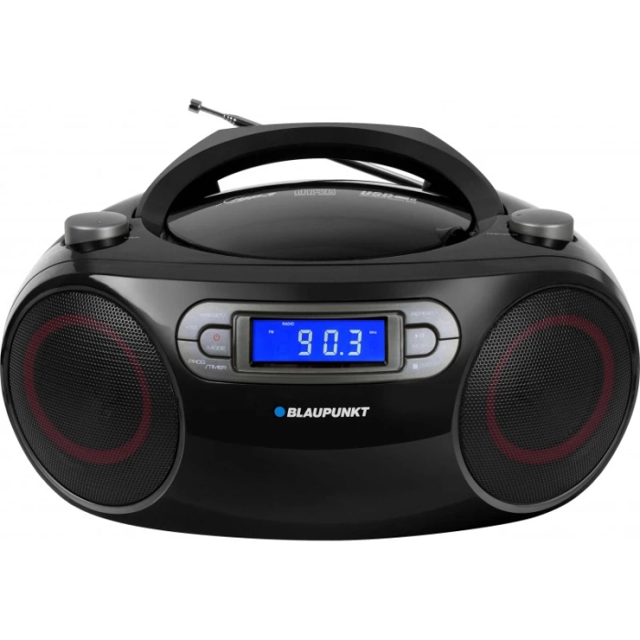 Intuicyjny panel sterowania i czytelny wyświetlacz LCD w odtwarzaczu Blaupunkt BB18BK.