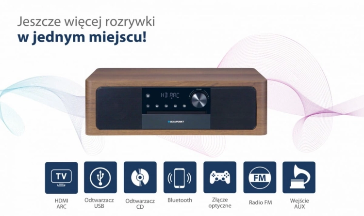 Dwudrożne kolumny w drewnianych obudowach gwarantujące głębokie brzmienie mikrowieży.