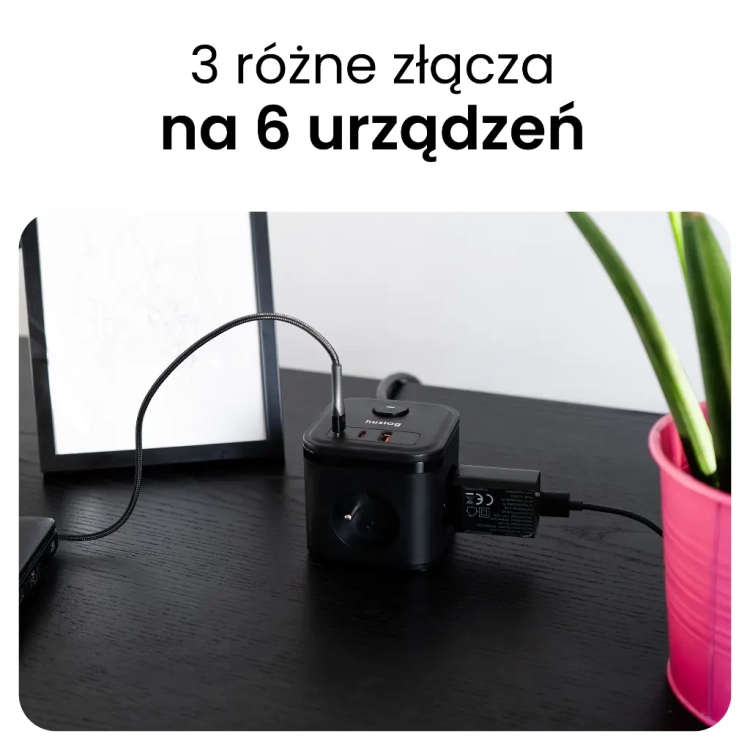 Solidny, zintegrowany przewód oraz mocna wtyczka sieciowa urządzenia Huslog.