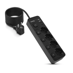 Listwa zasilająca Huslog HUS1053 wyposażona w cztery gniazda sieciowe i porty USB.