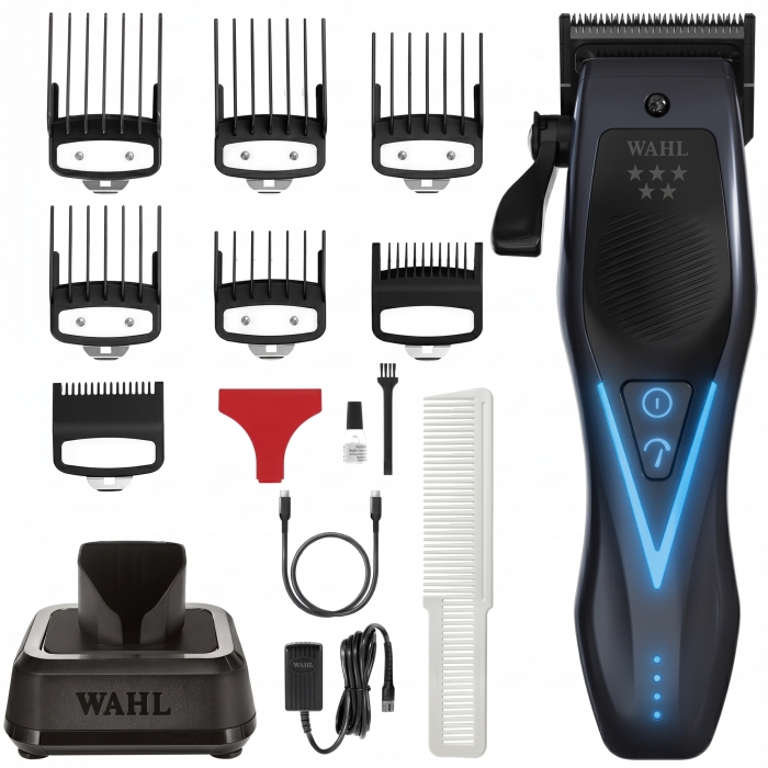Profesjonalny sprzęt barberski Wahl Vapor Switch Cordless w czarnej, ergonomicznej obudowie.